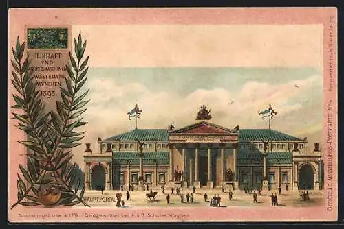 AK Mündchen, II. Kraft- und Arbeitsmaschinen-Ausstellung 1898, Hauptportal zum Ausstellungsgelände