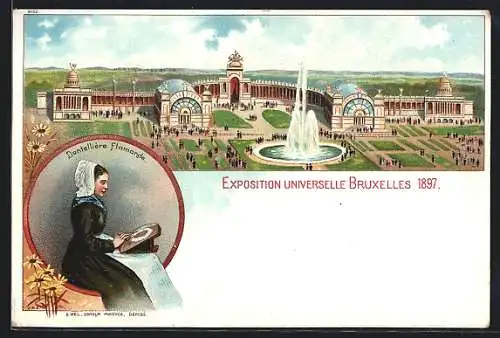 Lithographie Bruxelles, Exposition Internationale 1897, Dentellière Flamande, Ausstellung