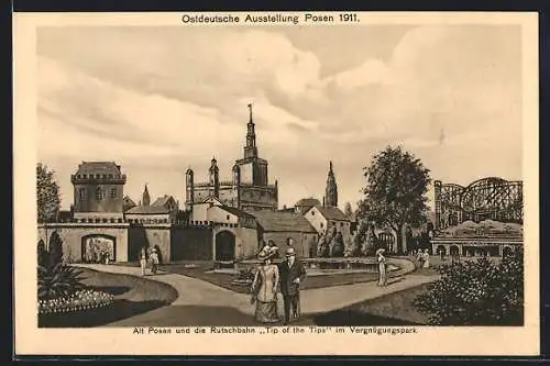 Künstler-AK Posen, Ostdeutsche Ausstellung 1911, Alt Posen und die Rutschbahn Tip of the Tips im Vergnügungspark