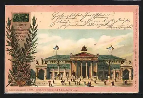AK Mündchen, II. Kraft- und Arbeitsmaschinen-Ausstellung 1898, Hauptportal zum Ausstellungsgelände