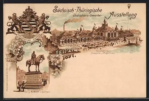 Lithographie Leipzig, Sächsisch-Thüringische Industrie & Gewerbe Ausstellung 1897, Haupthalle für Industrie u. Maschinen