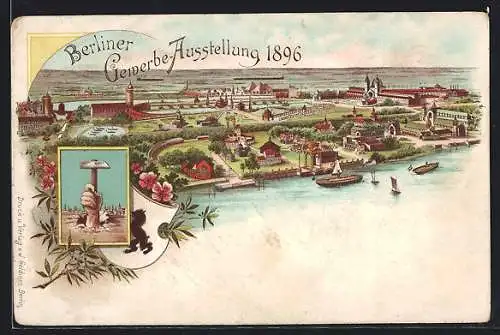 Lithographie Berlin, Berliner-Gewerbe-Ausstellung 1896, Ausstellungsgelände an der Spree