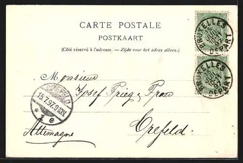 Lithographie Bruxelles, Exposition Internationale 1897, Quartier du Vieux Bruxelles, Bruxelles Kermesse