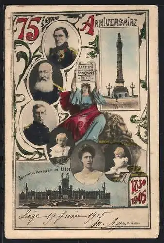 AK Liége, Exposition Universelle 1905, Porträts diverser Adliger von Belgien