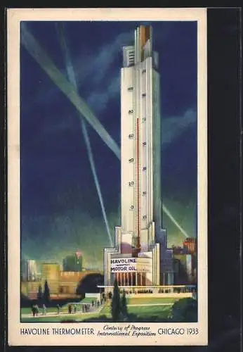 AK Chicago, International Exposition 1933, Century of Progress, Havoline Thermometer