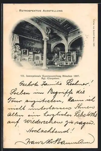 AK München, VII. Internationale Kunstausstellung 1897, Königlicher Glaspalast, Innenansicht