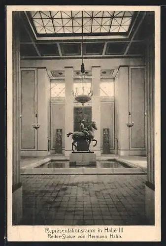 AK München, Bayrische Gewerbeschau 1912, Reiter-Statue von Hermann Hahn