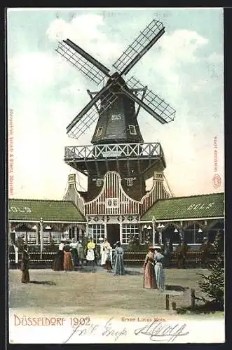 AK Düsseldorf, Ausstellung 1902, Windmühle Erven Lucas Bols