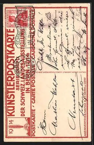 Künstler-AK Bern, Schweiz. Landesausstellung 1914, Kirche mit Brunnen