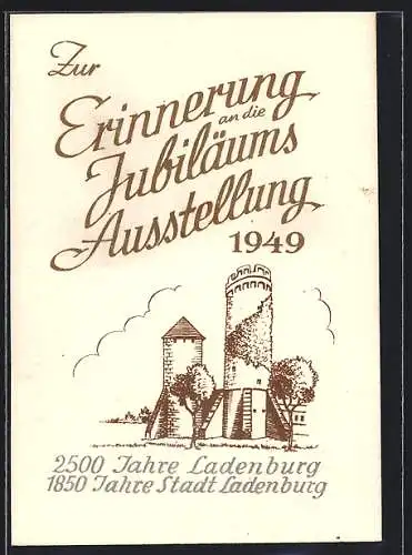 Künstler-AK Ladenburg, Jubiläums-Ausstellung 1949, 2500 Jahre Ladenburg-1850 Jahre Stadt Ladenburg, Turm mit Bäumen