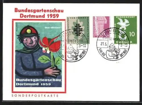 AK Dortmund, Bundesgartenschau 1959, Kumpel mit Blume
