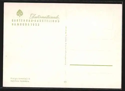 AK Hamburg, Internationale Gartenbau-Ausstellung 1953, Blick auf den Pinguin-Teich