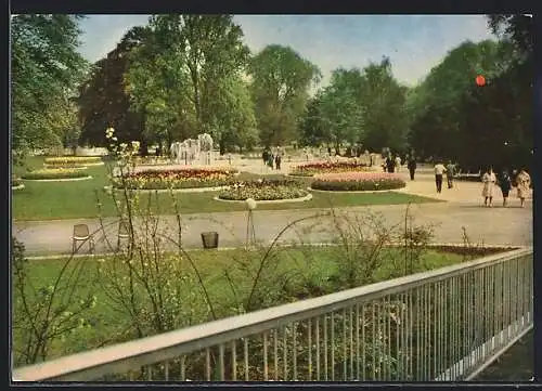AK Stuttgart, Bundes Gartenschau 1961, Blumenrondelle und Wasserkaskaden