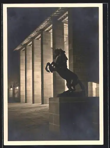 AK Stuttgart, Reichsgartenschau 1939, Eingangsgebäude bei Nacht
