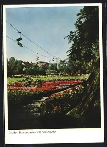 AK Stuttgart, Das Gartenschau- u. Ausstellungs-Gelände, Grosser Blumengarten mit Sesselbahn