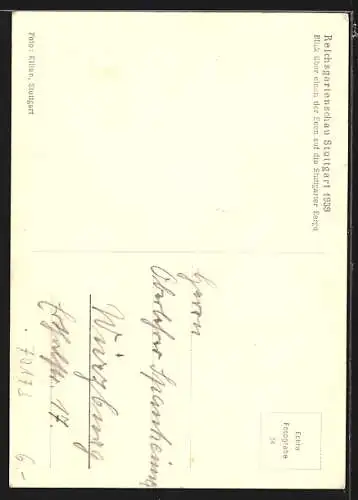 AK Stuttgart, Reichsgartenschau 1939, Blick über einen der Seen auf die Stuttgarter Berge, Ausstellung