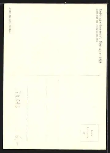 AK Stuttgart, Blick auf die Hauptgaststätte mit Springbrunnen