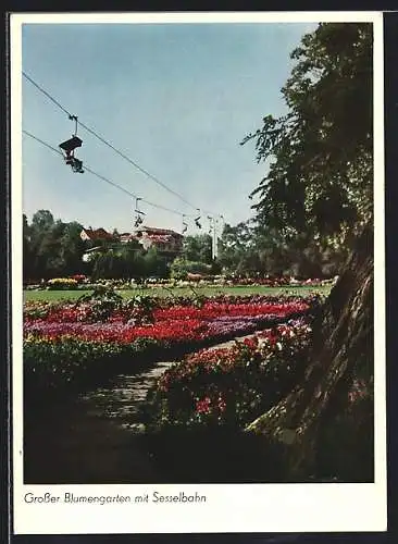 AK Stuttgart, Das Gartenschau- u. Ausstellungs-Gelände, Grosser Blumengarten mit Sesselbahn