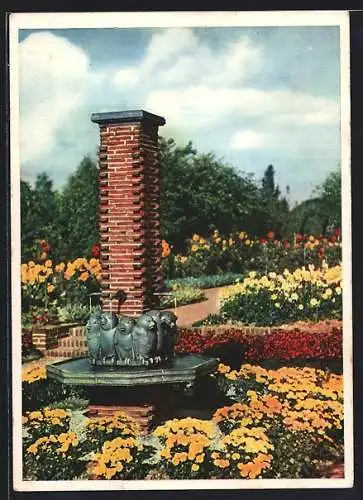 AK Essen, Grugapark, Keramikbrunnen im Botanischen Garten