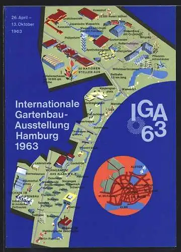 AK Hamburg, Internationale Gartenschau-Ausstellung 1963, Karte des Ausstellungsgeländes