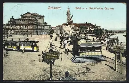 AK Dresden, Strassenbahn auf dem Theaterplatz