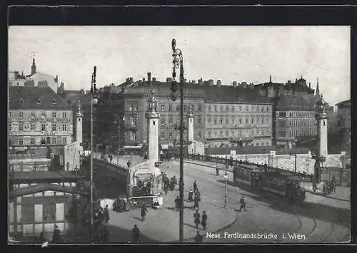 AK Wien, Strassenbahn auf der Neuen Ferdinandsbrücke