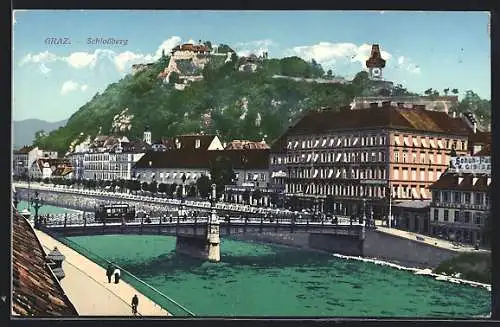 AK Graz, Strassenbahn auf der Brücke