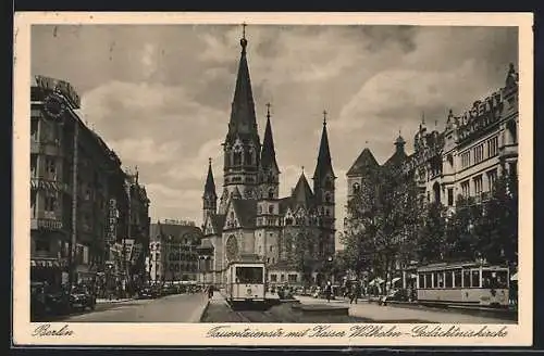 AK Berlin, Tauentzienstr. mit Kaiser Wilhelm-Gedächtniskirche und Strassenbahn