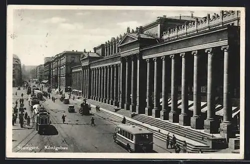 AK Stuttgart, Strassenbahn vor dem Königsbau