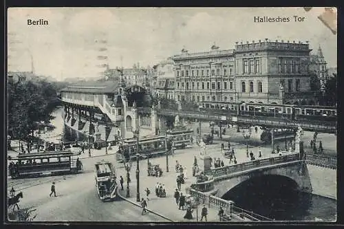 AK Berlin, Strassenbahnen am Halleschen Tor