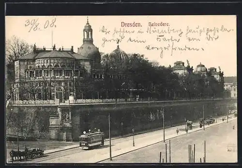 AK Dresden, Belvedere mit Strassenbahn