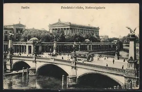 AK Berlin, Brückenpartie mit National-Galerie, Strassenbahn