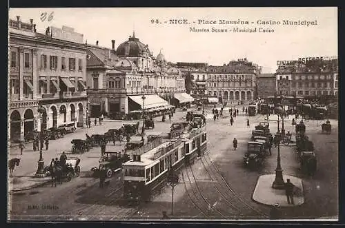 AK Nice, Place Massena et Casino Municipal mit Strassenbahn