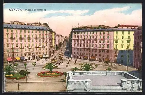 AK Genova, Piazza Tommaseo, Strassenbahn