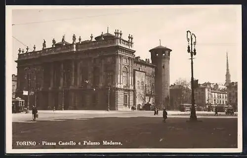 AK Torino, Piazza Castello e Palazzo Madama, Strassenbahn
