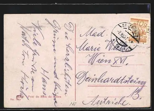 AK Basel, Mittlere Rheinbrücke mit Strassenbahn