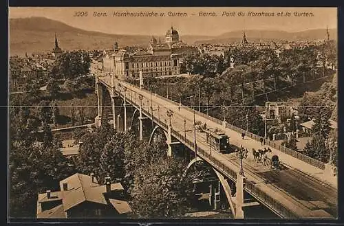 AK Bern, Kornhausbrücke und Gurten, Strassenbahn