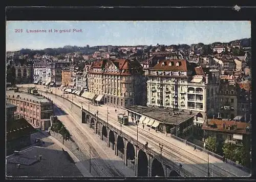 AK Lausanne, Le grand Pont, Strassenbahn