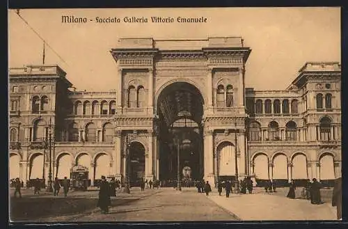 AK Milano, Facciata Galleria Vittorio Emanuele, Strassenbahn