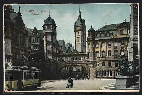 AK Frankfurt, Strassenbahn am Rathaus