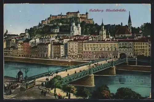 AK Salzburg, Strassenbahn an der Staatsbrücke