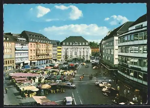 AK Bonn, Markt mit Marktständen und Blick nach dem Rathaus