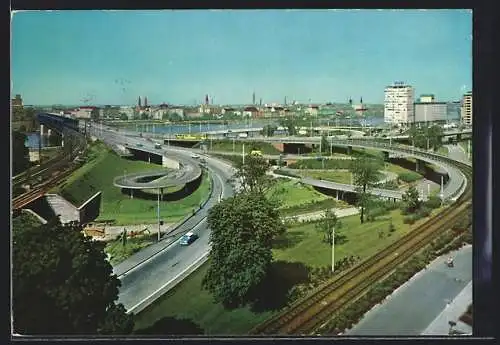 AK Mannheim, Auffahrt auf die Rheinbrücke