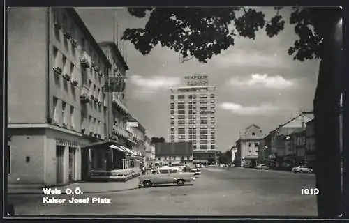 AK Wels /O.-Ö., Kaiser Josef-Platz mit Hotel Greif