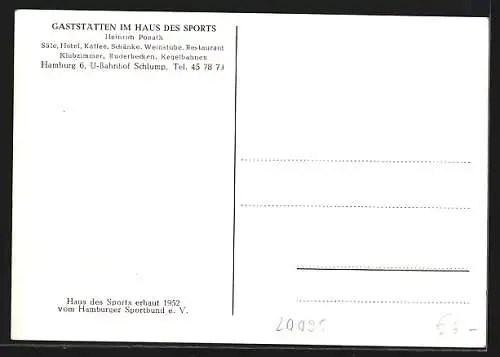 AK Hamburg, Gaststätten im Haus des Sports Heinrich Ponath