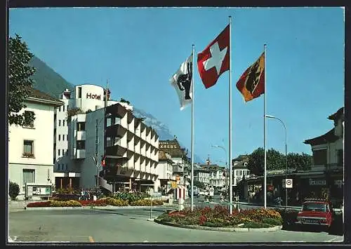 AK Interlaken, Strassenpartie mit Hotel Krebs