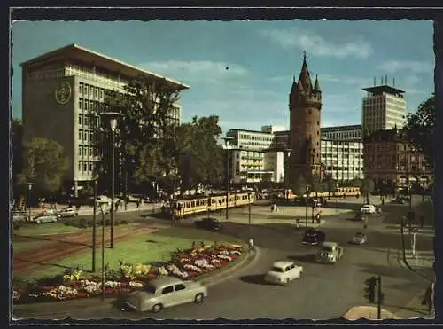 AK Frankfurt am Main, Blick auf das Eschenheimer Tor, Strassenbahn