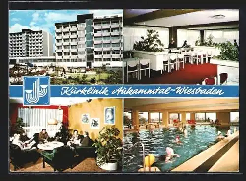 AK Wiesbaden, Kurklinik Aukammtal, Speisesaal, Hallenbad, Aufenthaltsraum