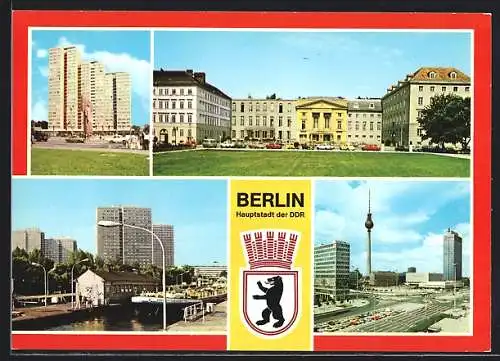 AK Berlin, Deutsches Theater, Leninplatz, Fischerinsel und Alexanderplatz