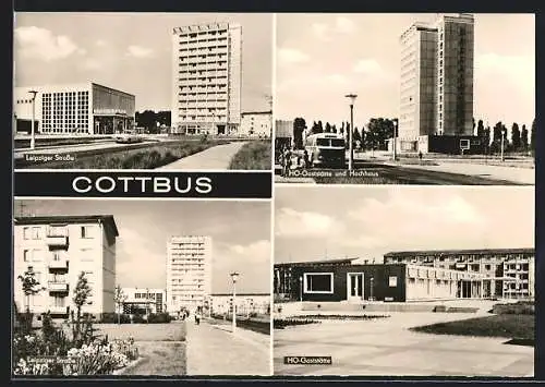 AK Cottbus, HO-Gaststätte und Hochhaus, Leipziger Strasse